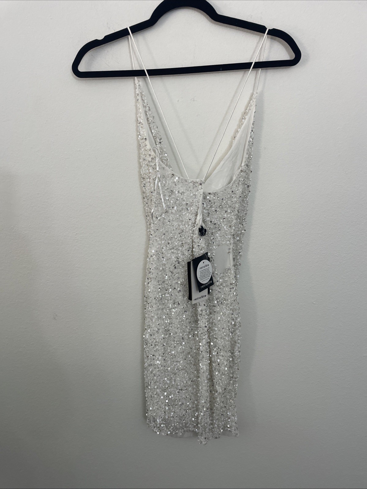 Revolve Retrofete Mindi Beaded Sequin rhinestone white dress XS NWT $615 msrp