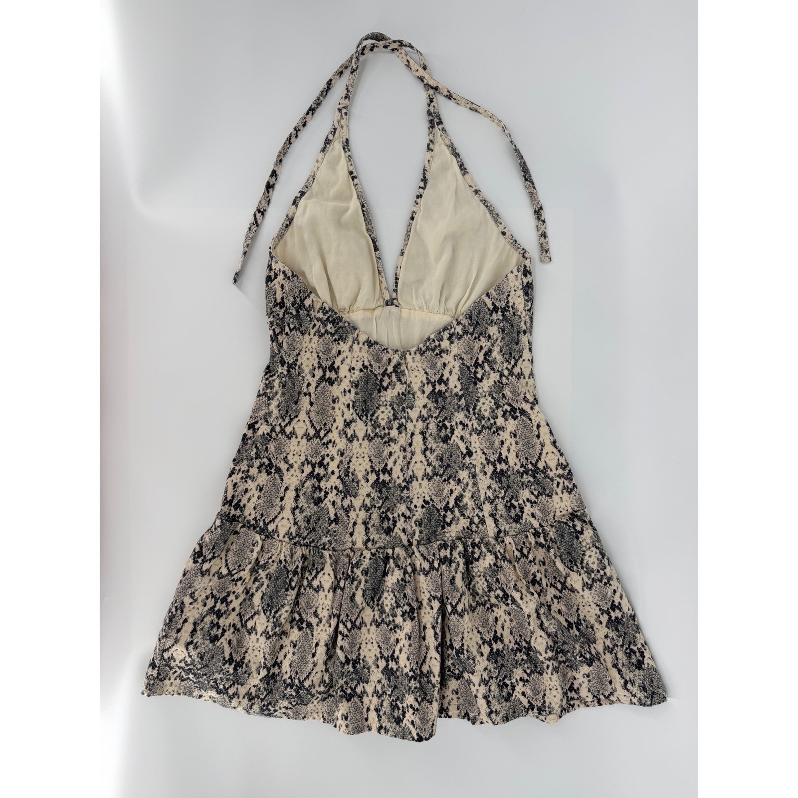 Free People Snake Print Halter Mini Dress Tan Black OB2027879 XS