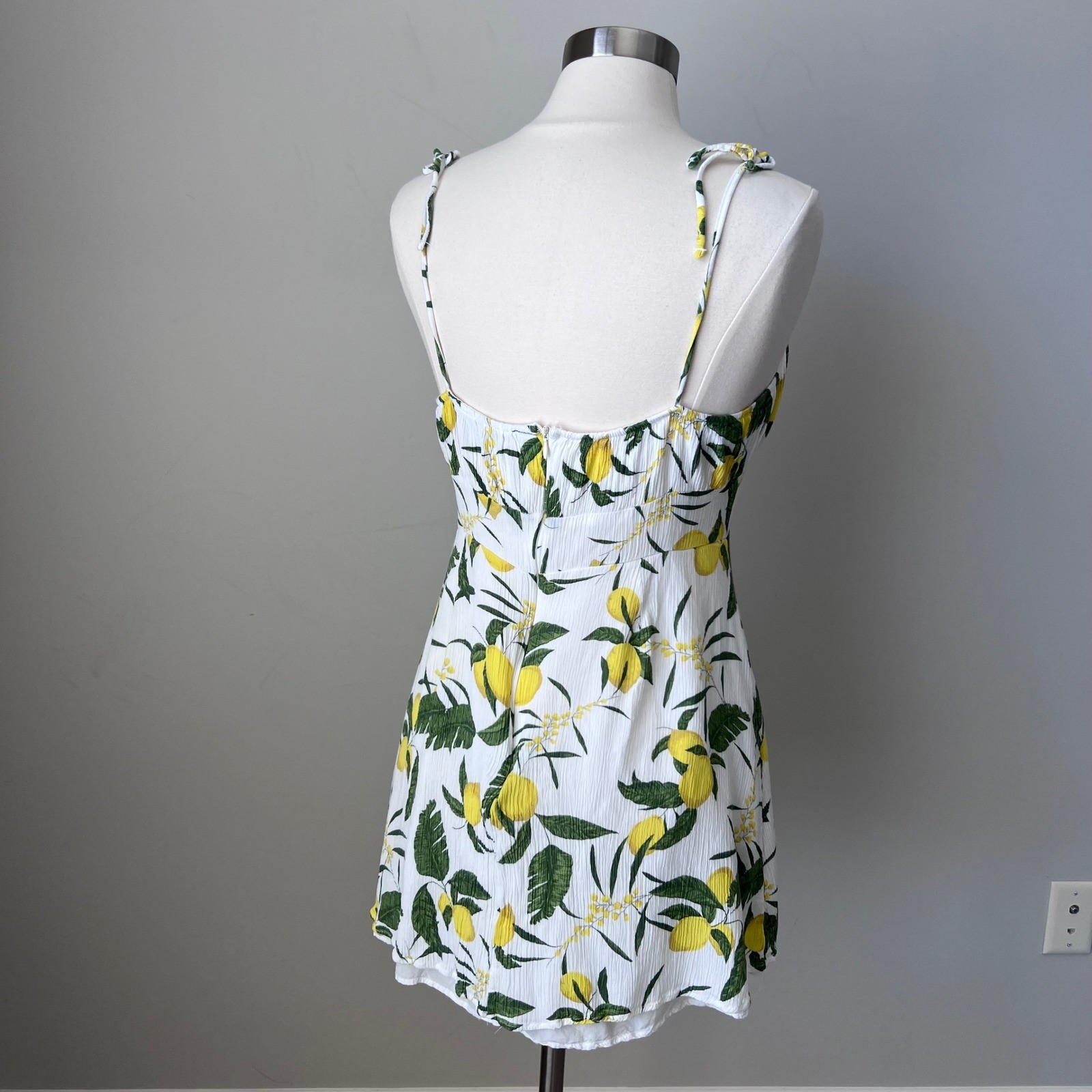 Pull&Bear Lemon Print Sweetheart Mini Dress White Yellow Green XL 9390/316/250