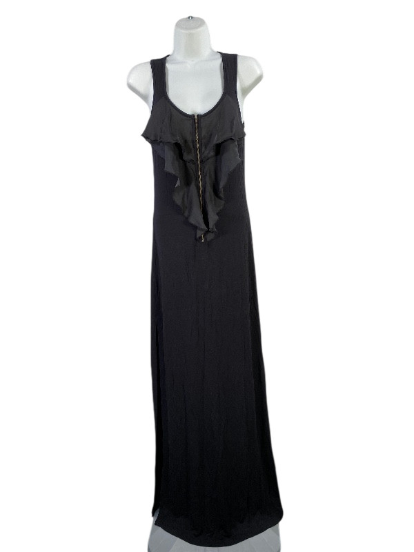 BCBGeneration Women’s Black Ruffle Front Sleeveless Maxi Dress – XS