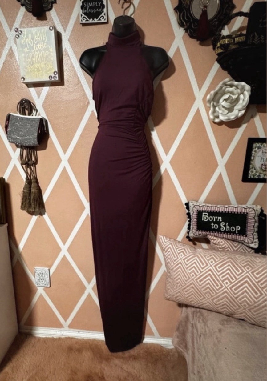 Revolve Ruched Long Maxi Dress with Split On The Side Size Small