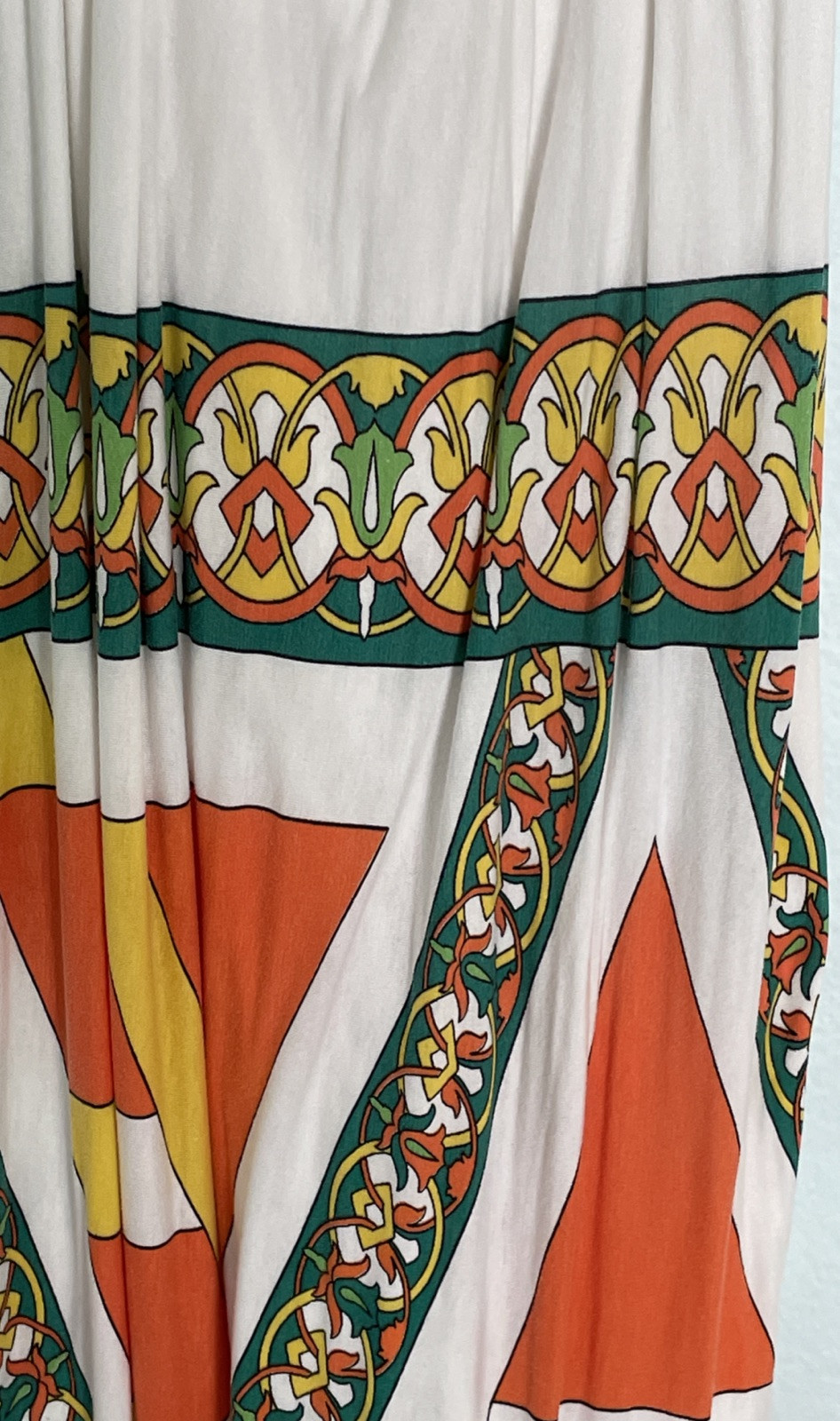 Halter Maxi Dress White S Empire Waist Lined Aztec Floral Hippie Boho Resort