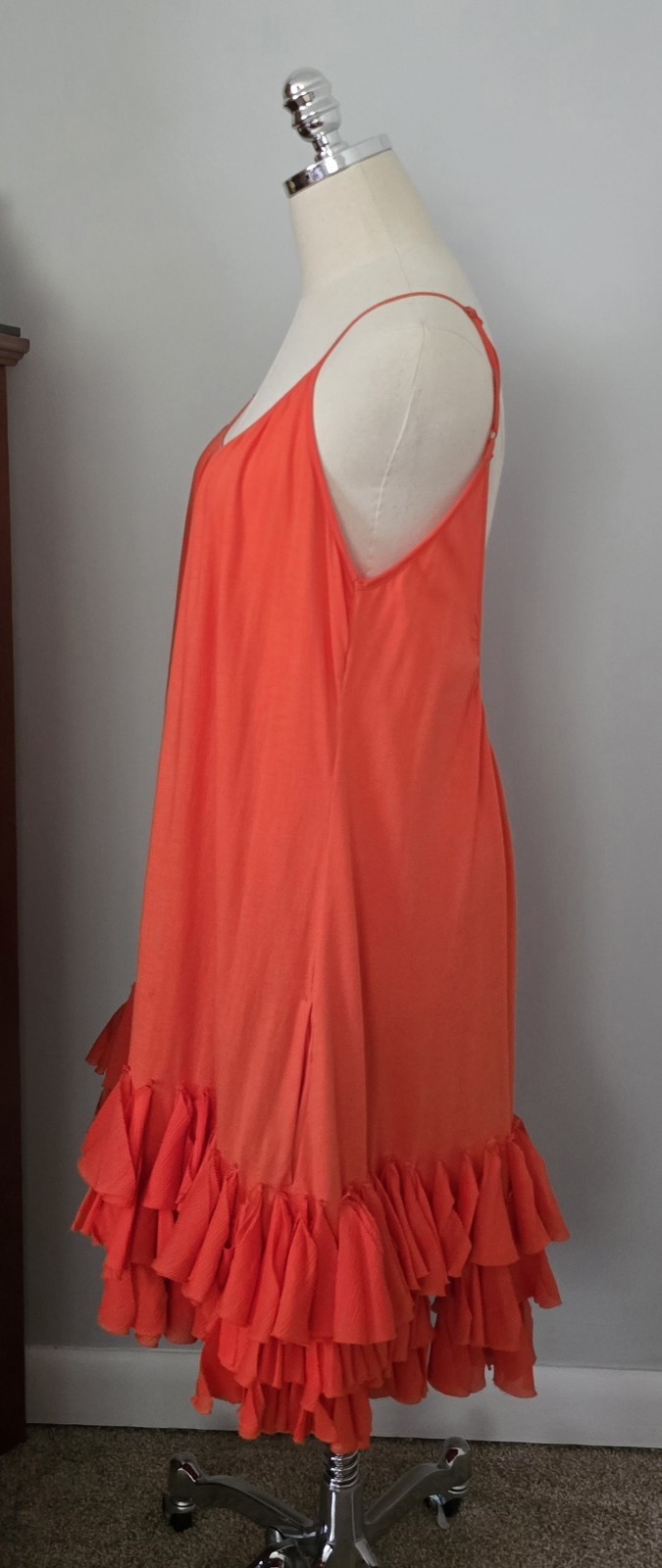 ELIZABETH AND JAMES SUN DRESS SPAGHETTI STRAPS SILK DECORATION ORANGE Sz M EUC