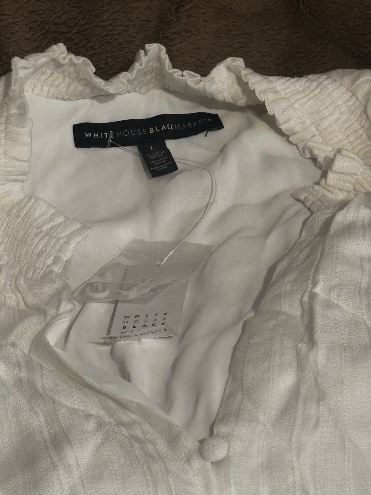 White House Black Market White Solid Shirt Dress Button Front Belted V-Neck L