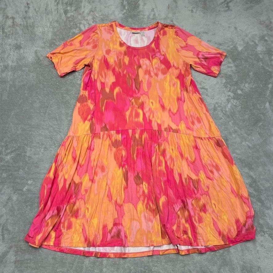 Lori Goldstein LOGO Pink Orange Yellow Tiered Dress Size LP d0456