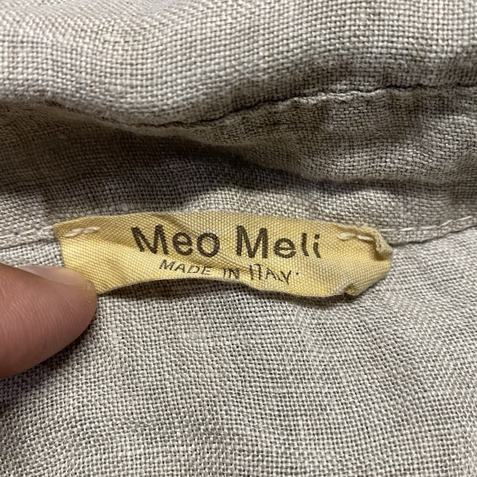 Meo Meli Tunic Top 100% Linen One Size Taupe Sand Pullover Roll Tab Short Sleeve