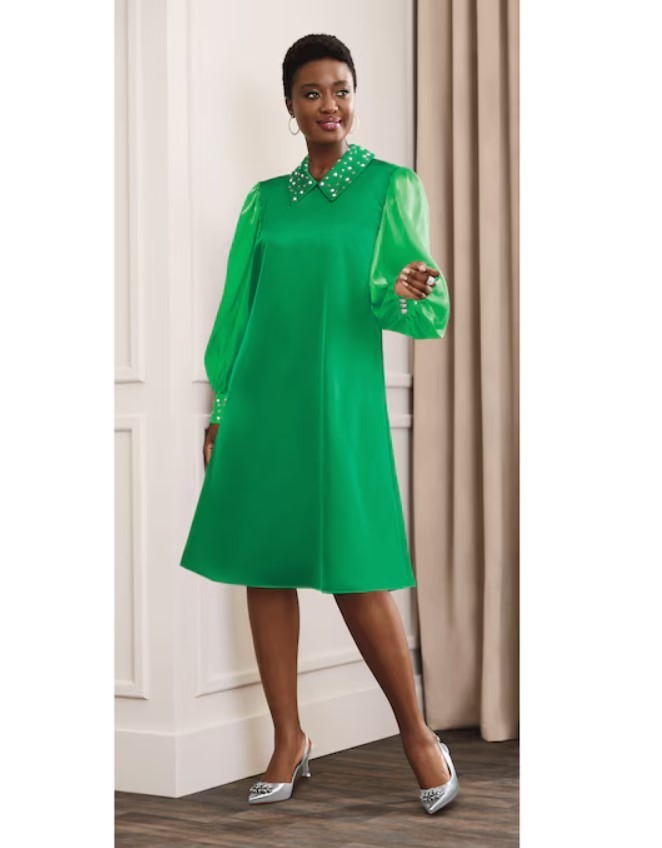 Size 14 Ashro Green Formal Wedding Dinner Church Party Clarine Pearl Trim Dress