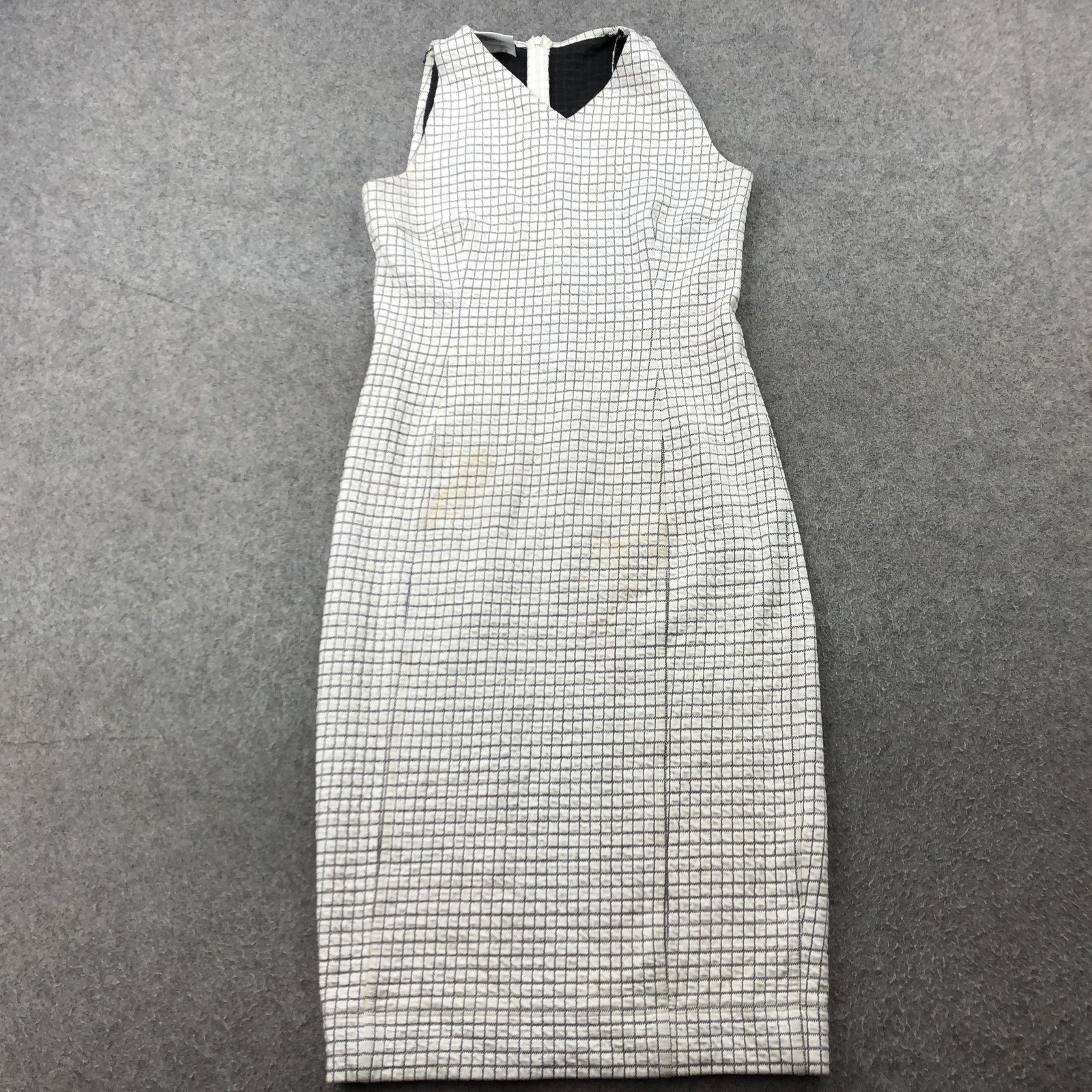Akris Punto Dress Womens US 6 White Black Grid Sheath Sleeveless Stained Wear
