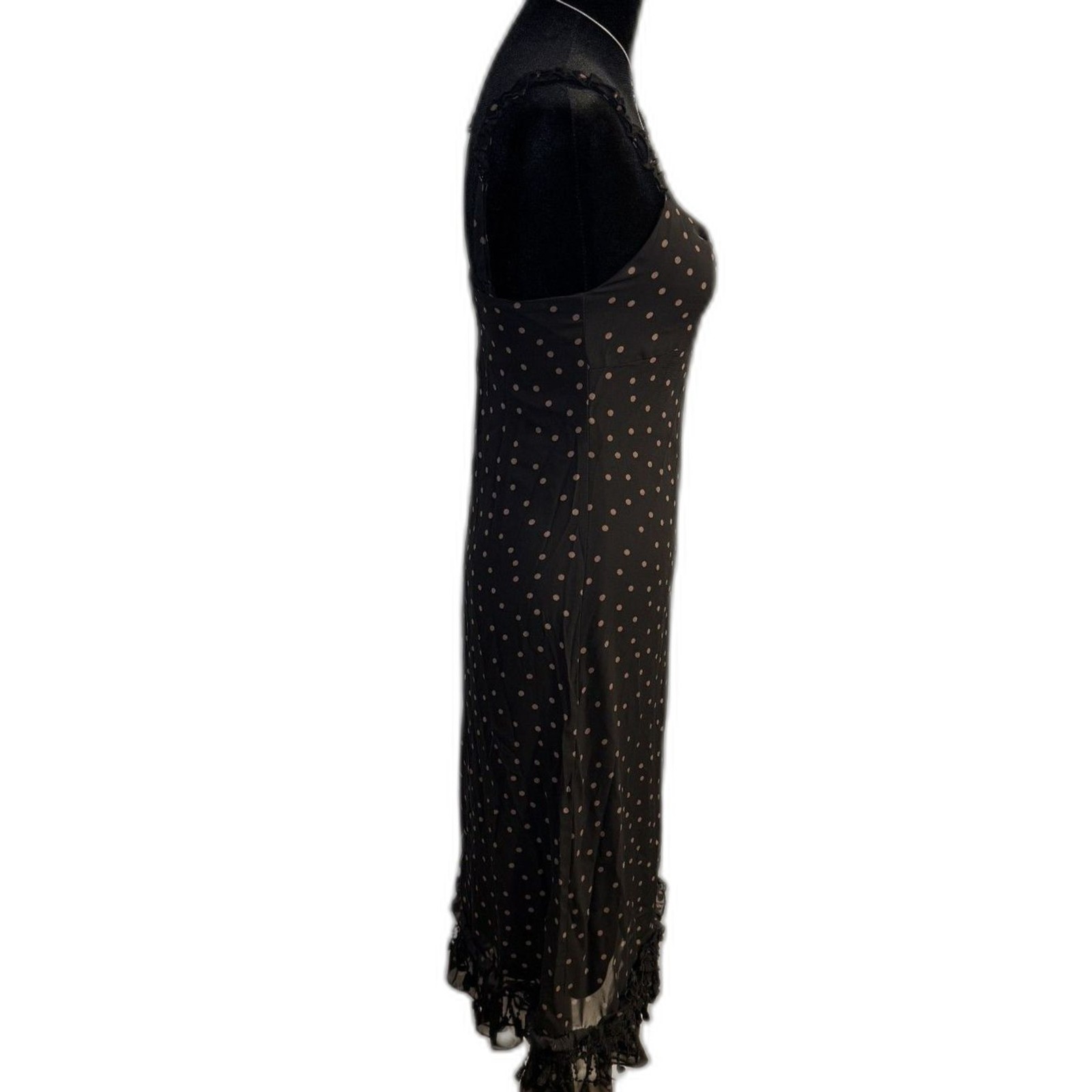 Urban Outfitters Nadia Polka Dot Slip Midi Dress — Ruffle Trim
