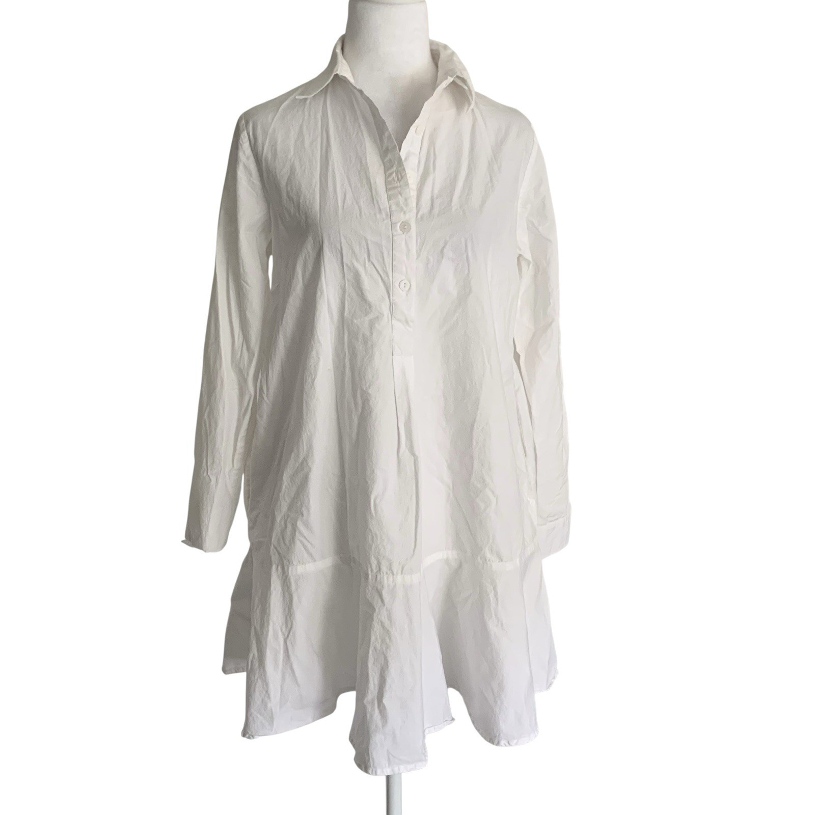 LIVRO Small Crisp White Mini Shirt Dress Classic Minimalist Neutral Casual
