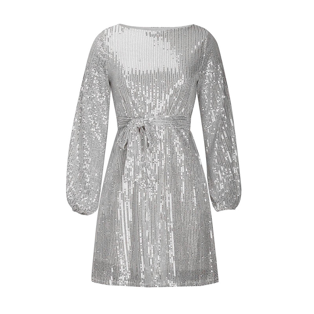 Women Sexy Sequin Shiny Long Sleeve Bodycon Mini Dress Ladies Evening Party Gown