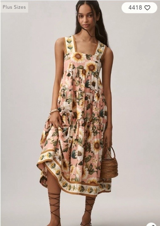 Anthropolgie Helene Square necked Tiered Sun Dress XSP