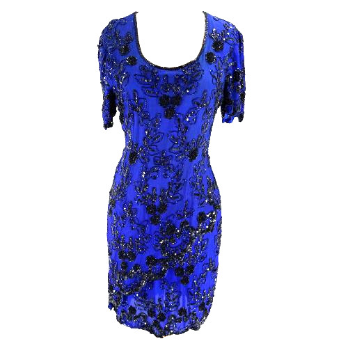 Vintage Stenay 100% Silk Beaded Sequin Cocktail Dress Small Purple Gatsby Formal
