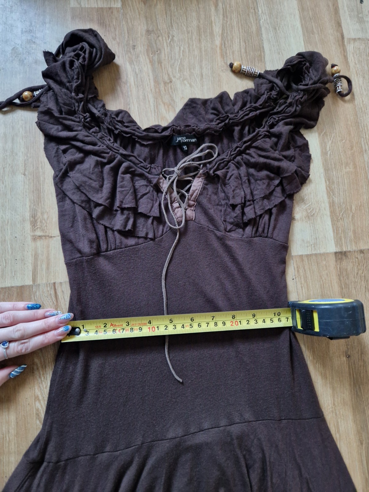 🤎 Rare Stunning Jane Norman Brown Milkmaid Fairy Boho Dress 10/12 🤎