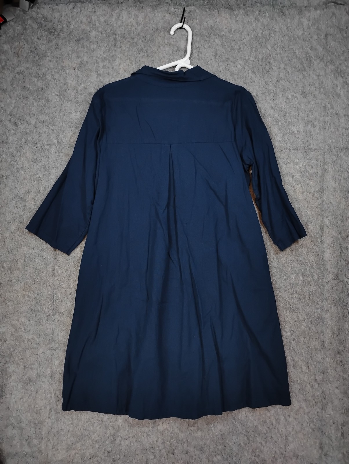 Terzo Millennio Navy Linen Blend V-Neck Tunic Dress Lg Made in Italy 3/4 Sleeve