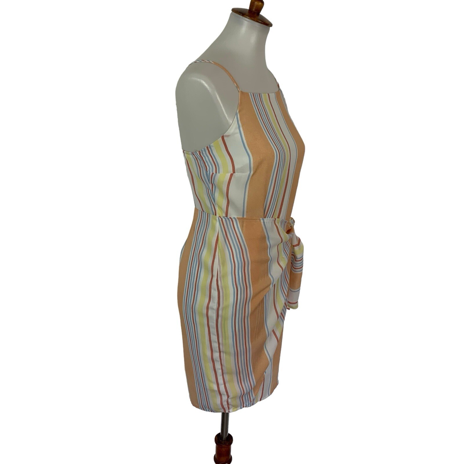 Altard State Dress Small Orange Multi Stripe Front Tie Boho Summer
