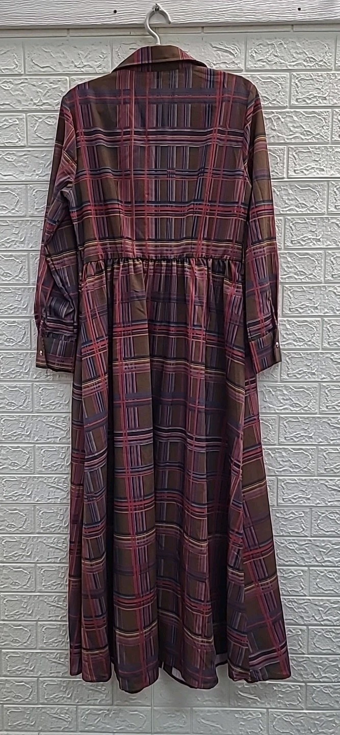 New Oyrosy Maxi Plaid Fall Winter Shirt Dress With Belt Women’s US Size L