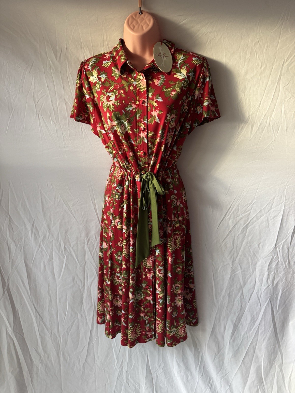 Leona Edmiston Red Dress Size 3 Brigitte Red Roccoco Knee Length Short Sleeve