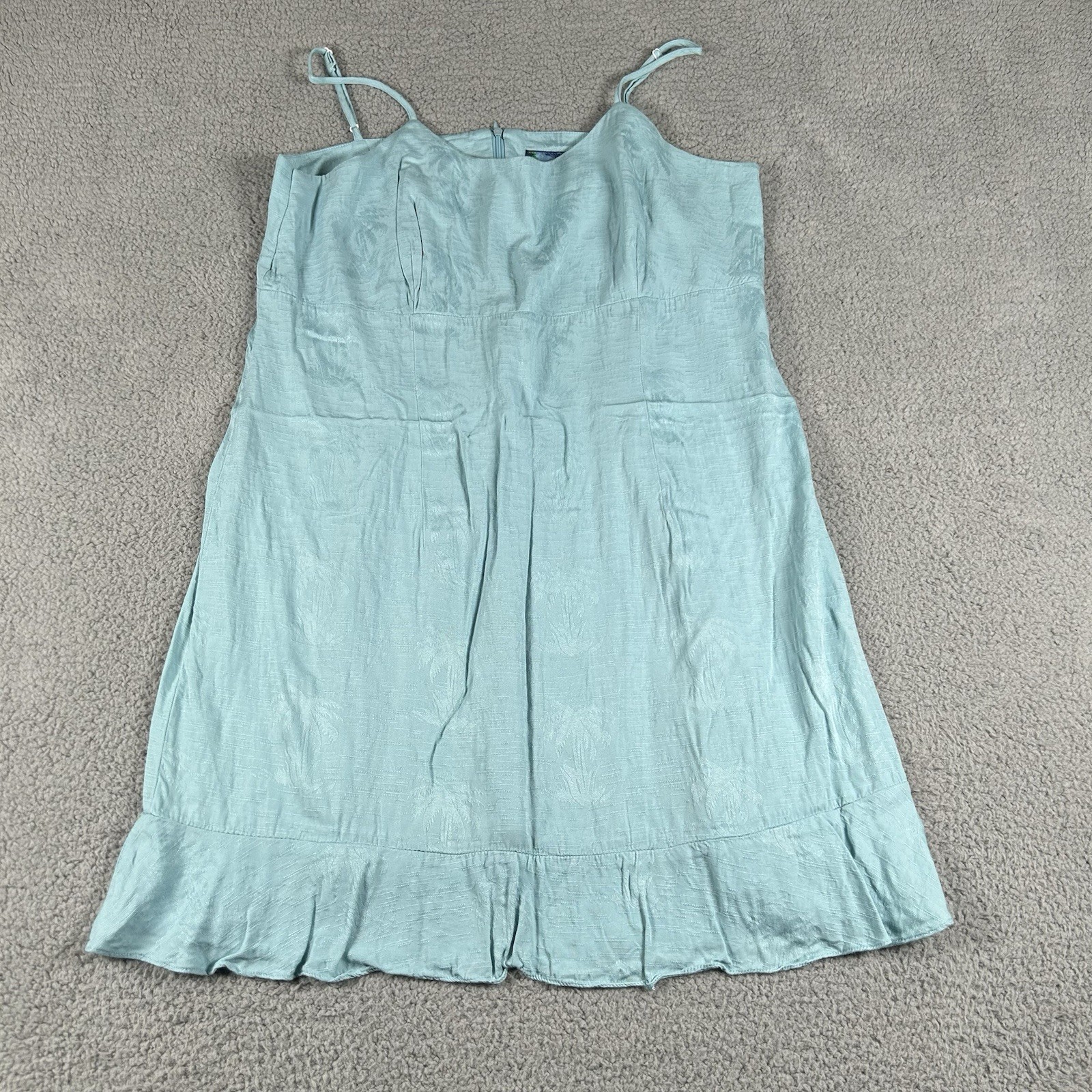 Hawaiian Moon Dress Womens 2XL Blue Spaghetti Strap Tropical Ruffle Hem Hawaii