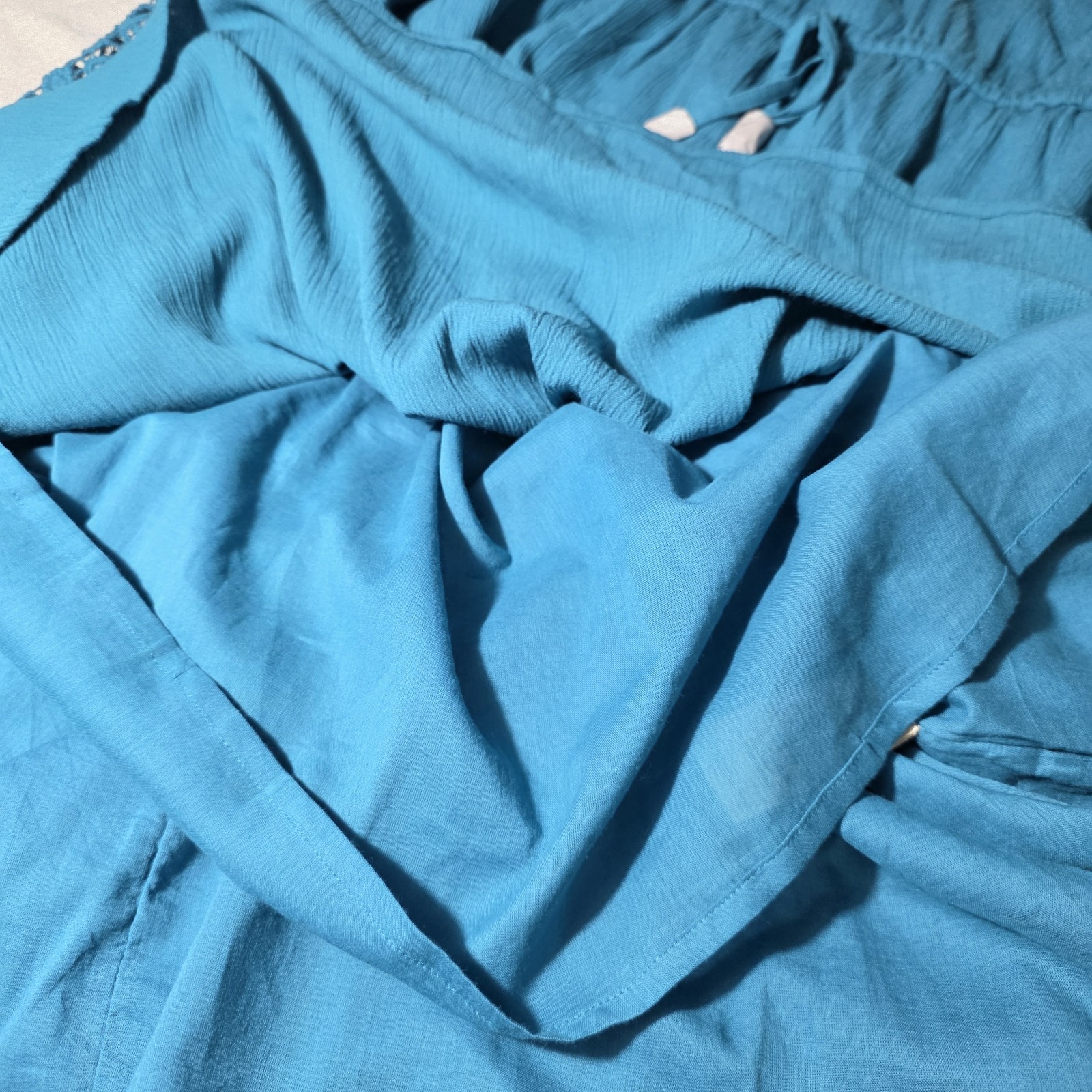Soft Surroundings Meara Womens Mini Gauze Dress Size L Teal Blue Slip Lined NWT