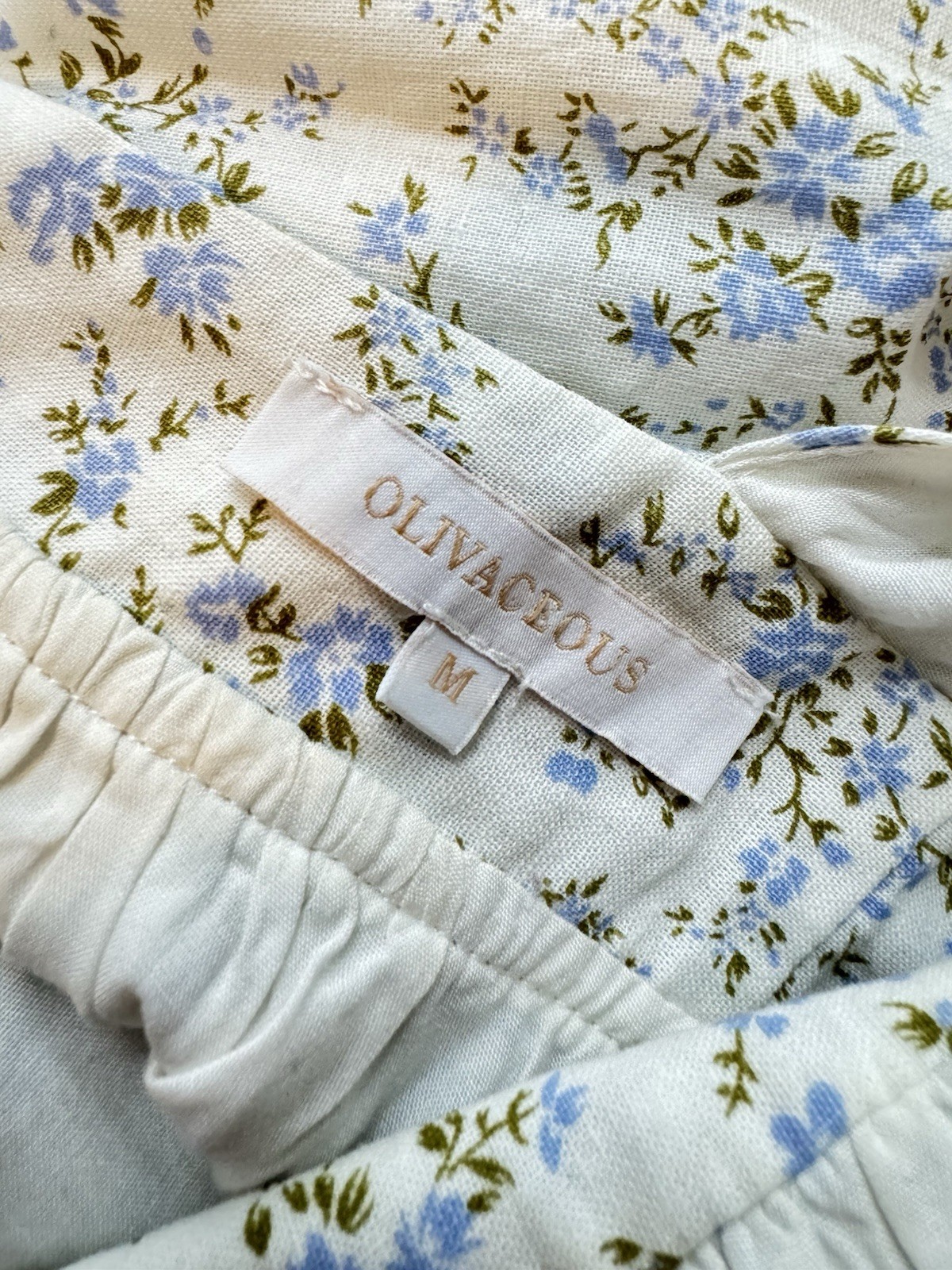 Olivaceous Floral Midi Dress Size M Open Back Puff Sleeve Cottagecore Boho
