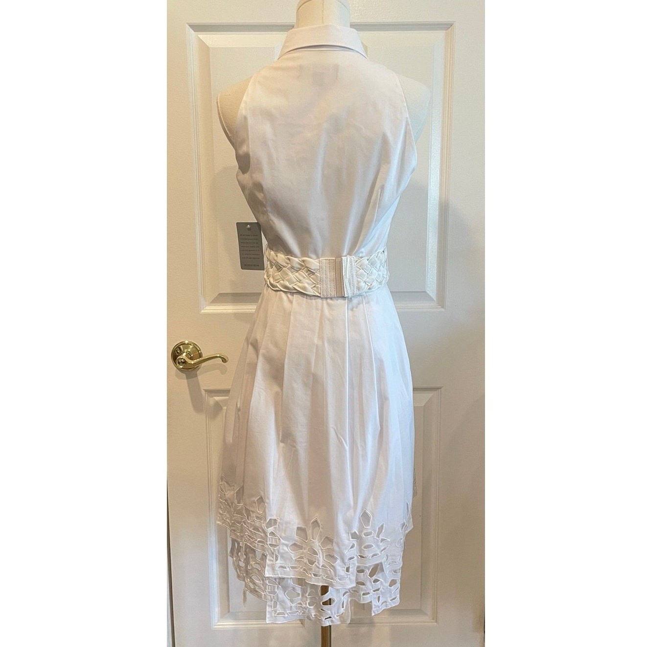Chetta B White Cotton Blend Sleeveless Belted Midi Shirt Dress Coquette Size 6