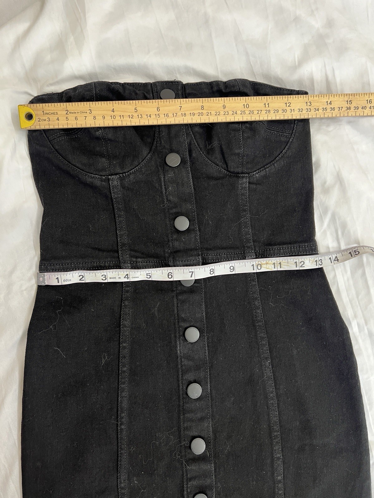 Zara Black Denim Strapless Button-Front Midi Dress with Slit Size S NWT