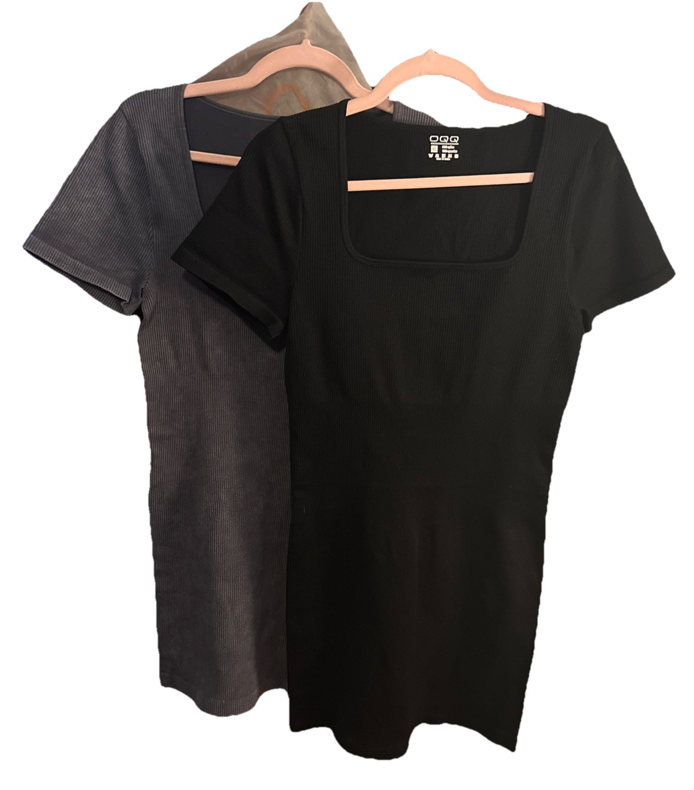 NWT Pair of (2) OQQ Compression Mini Dress Ribbed One Black And One Blue Size XL