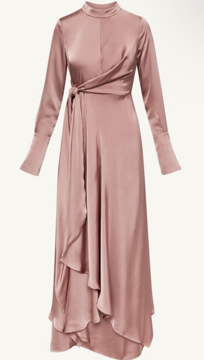 NWT Veiled “Serena Side Tie Modest / Maxi Dress / Dusty Mauve” Size L 56” Long