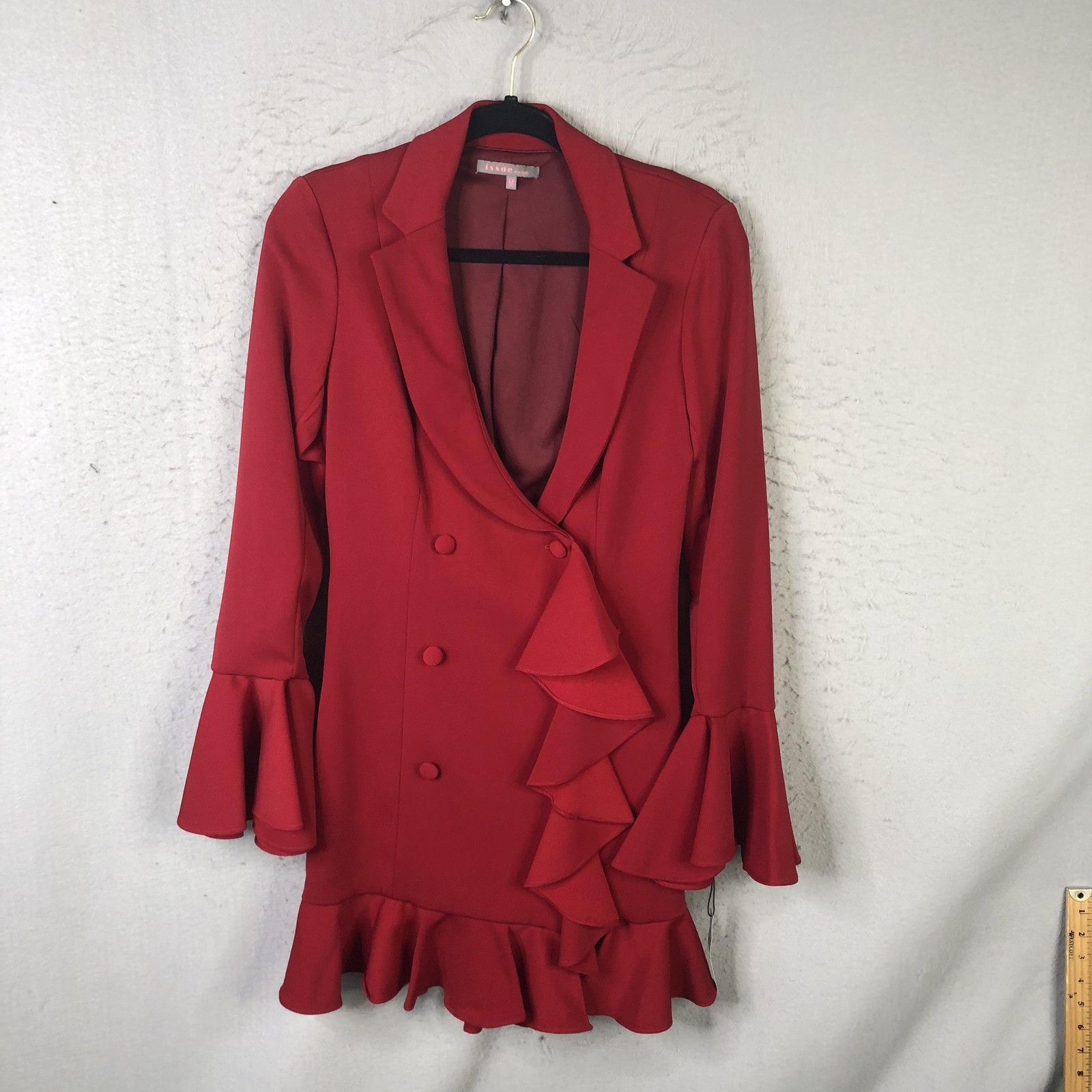 Issue New York Dress Womens M Red Ruffle Jacket Mini Long Sleeve Party Cocktail