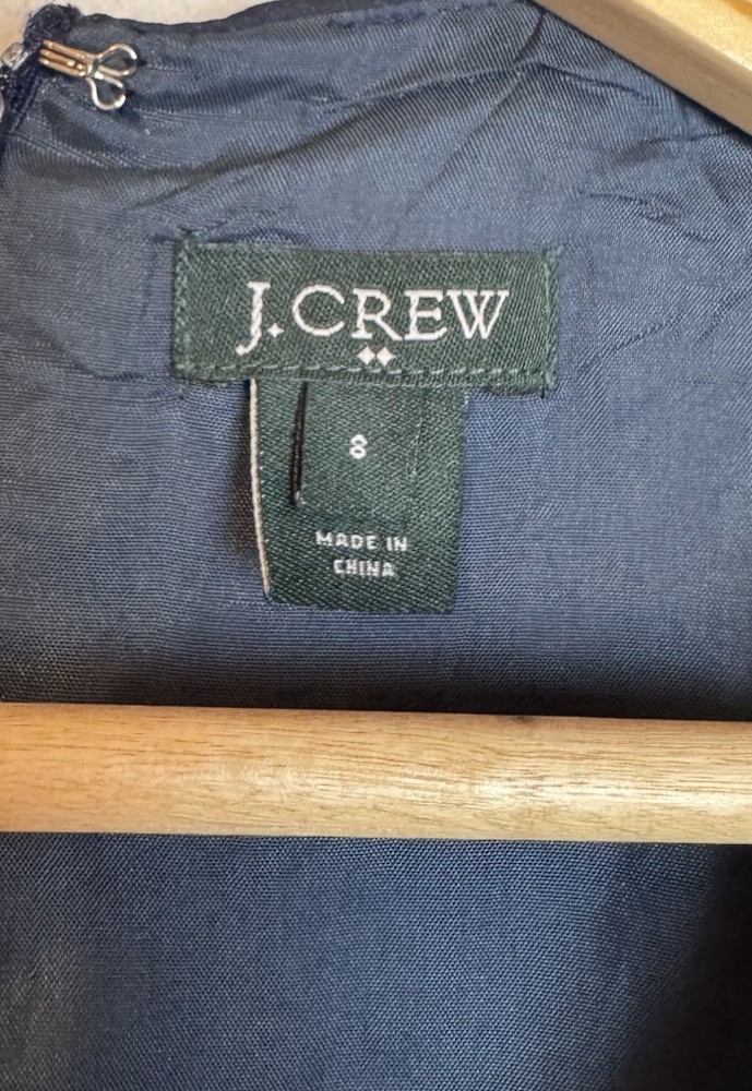 J Crew Navy Blue Polka Dot Shift Dress Elastic Lined Size 8 43750