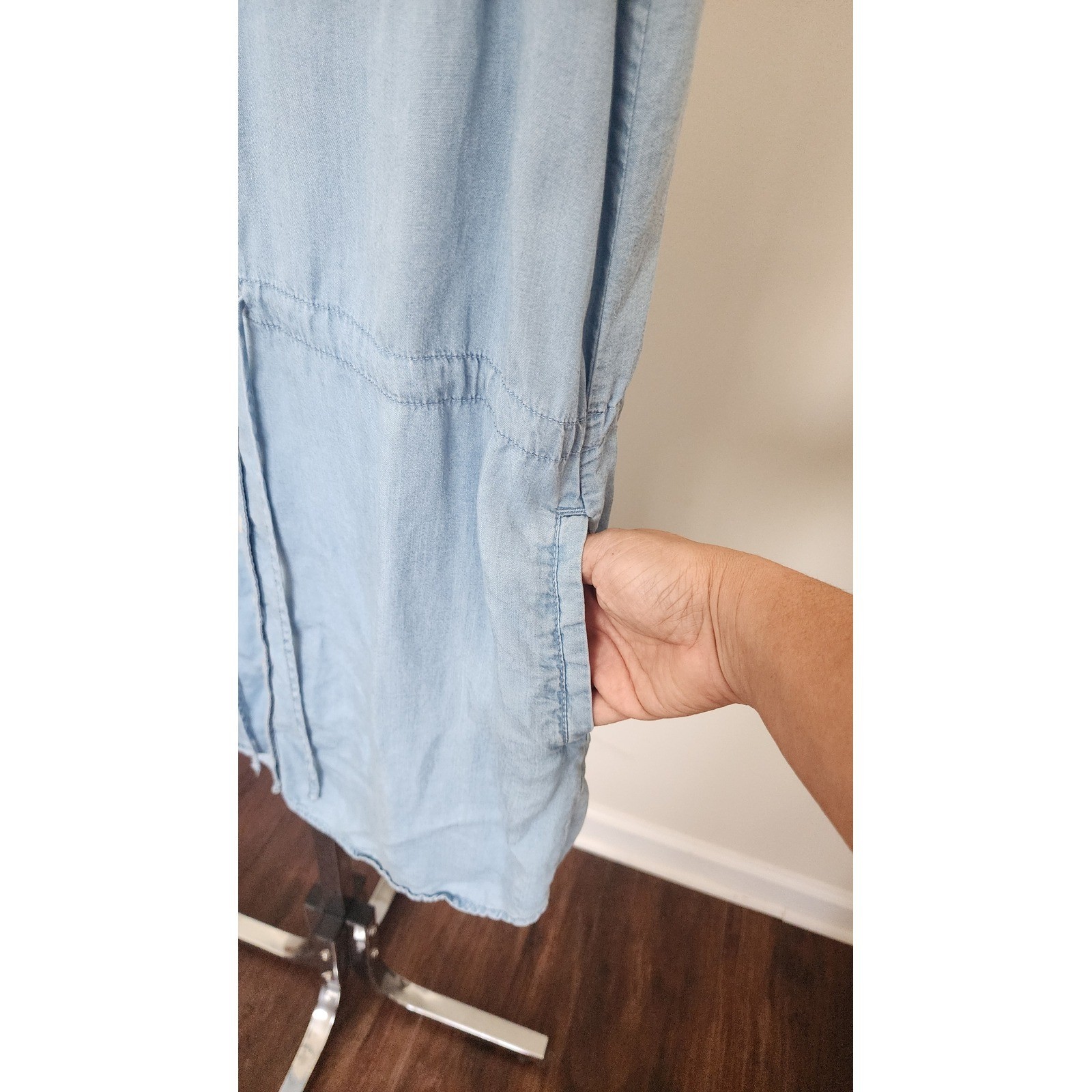 Thread & Supply Light Wash Chambray Tencel Button Down Mini Dress Small