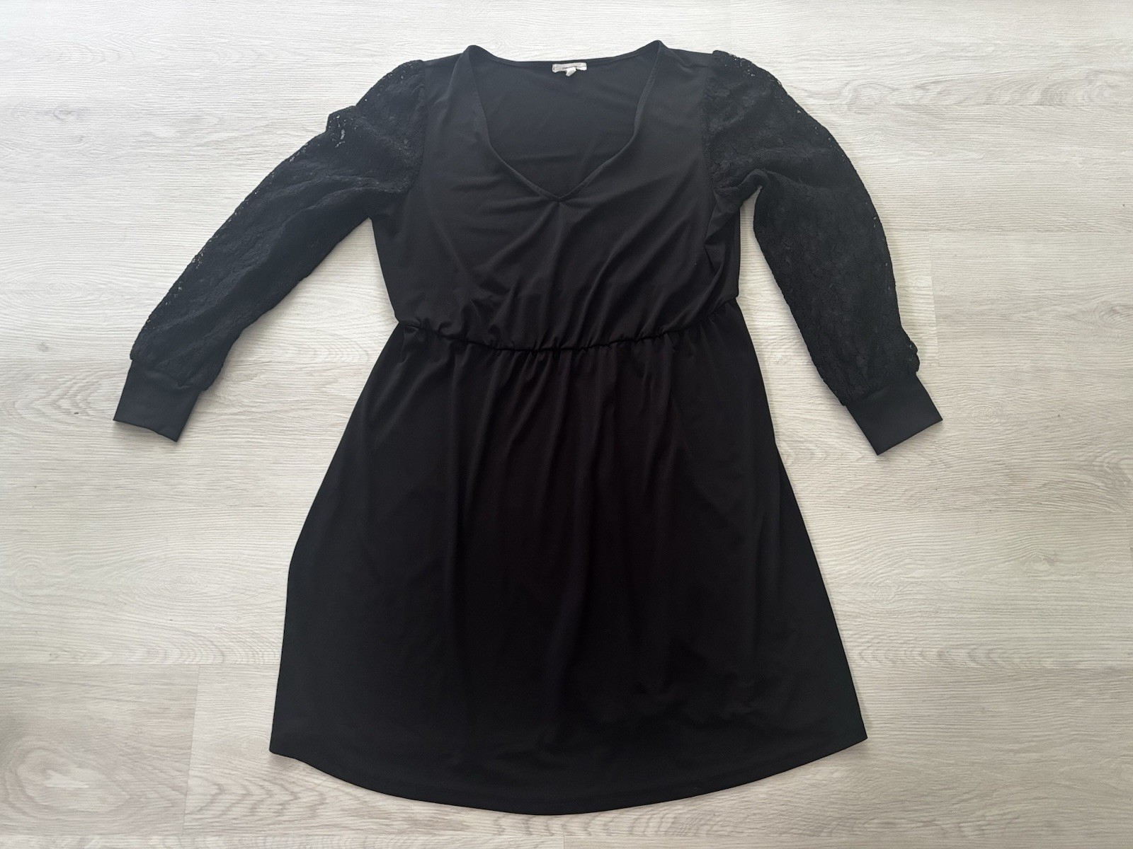 Maurices Black Lace Sleeve Dress Womens 0X Plus Size Ruched Knee Length Stretch