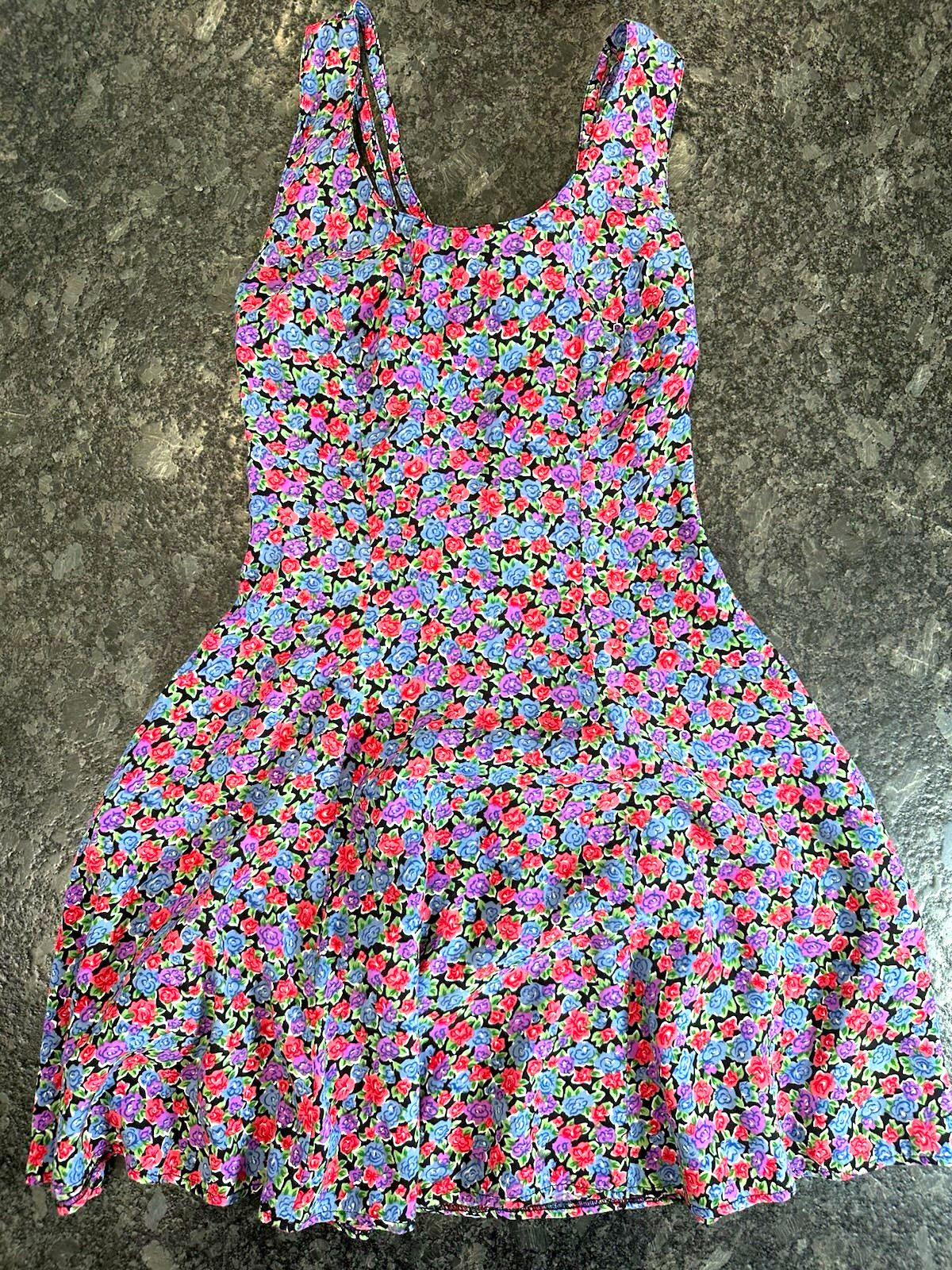 Vintage Rampage Floral Fit & Flare Dress XS/S Black Pink Purple Open Back 90s