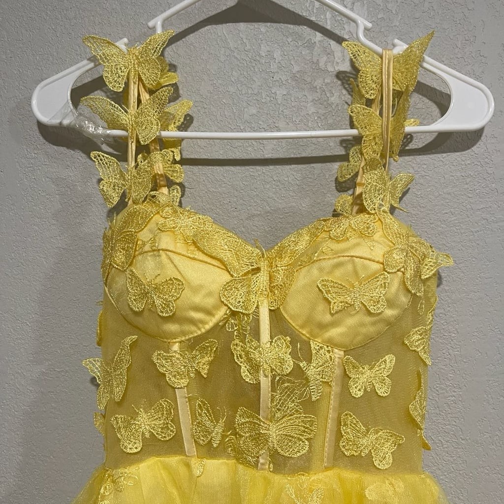 Teuta Matoshi Style Yellow Butterfly Tulle Corset Gown
