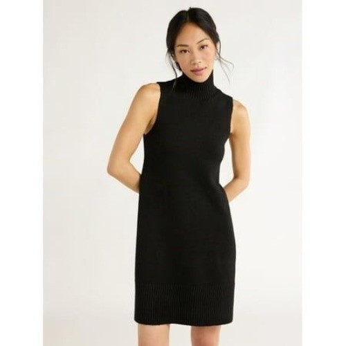 Free Assembly Womens Sleeveless Turtleneck Sweater Mini Dress Size SMALL BLACK