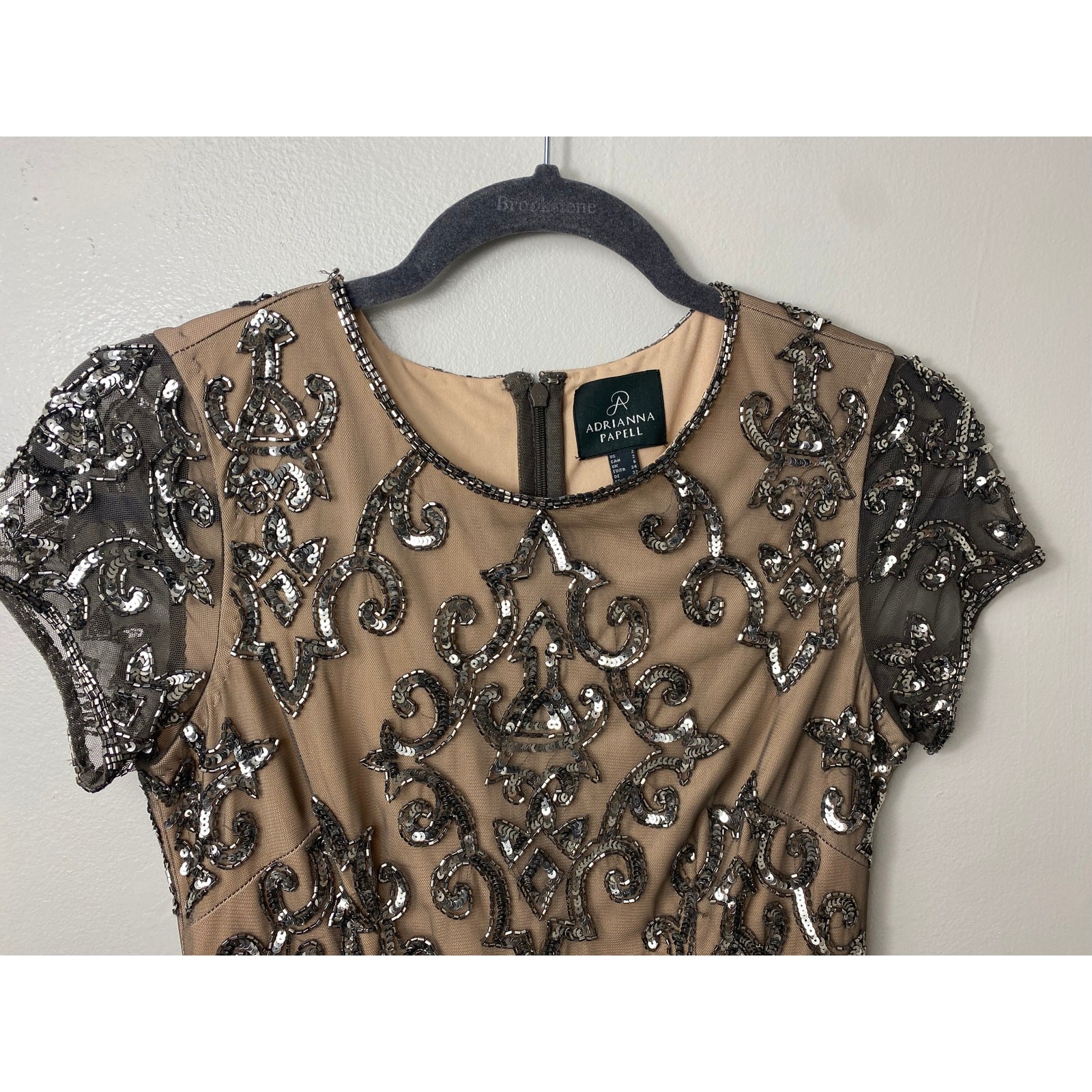 ADRIANNA PAPELL DRESS 2 SEQUIN BEADED WEDDING GUEST COCKTAIL PARTY SHORT DAMASK