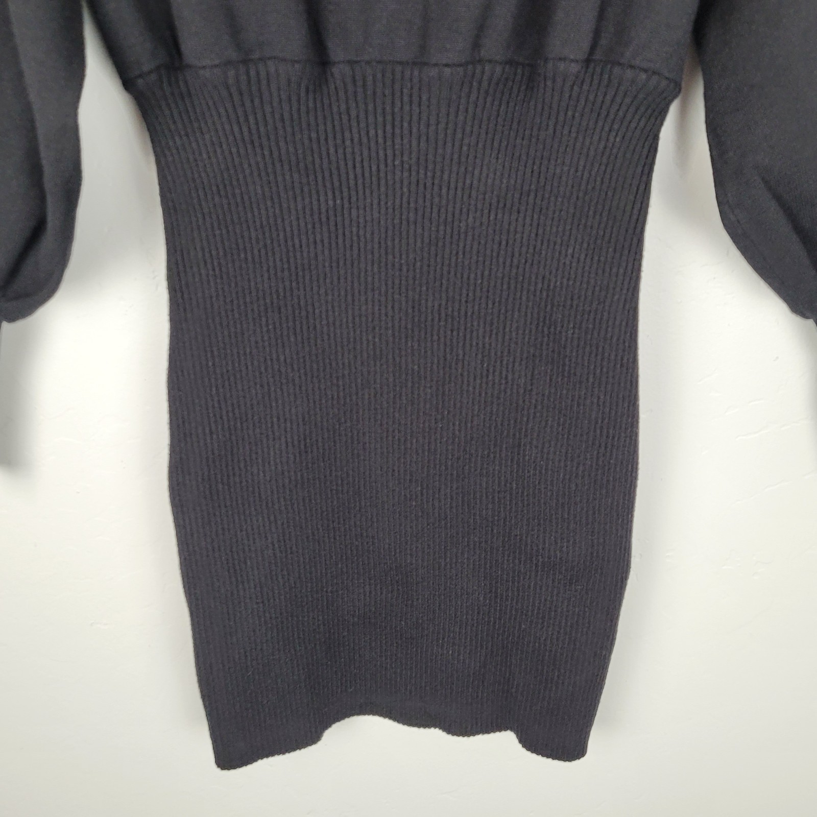 Beginning Boutique Size 12 Mini Sweater Dress Long Puff Sleeve Black