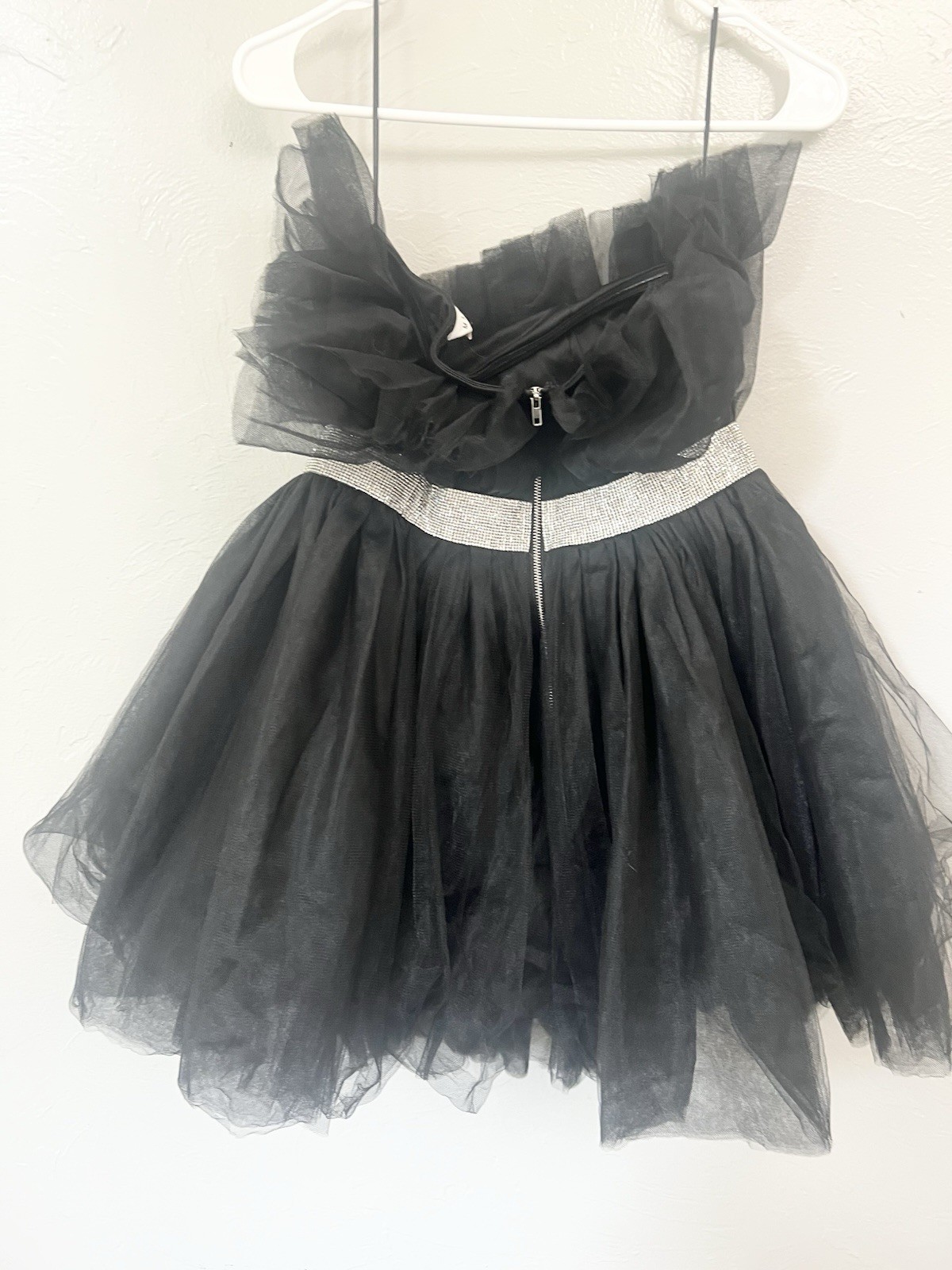 MABLE Karina Tulle Rhinestone Belt Mini Cocktail Party Dress Black Medium