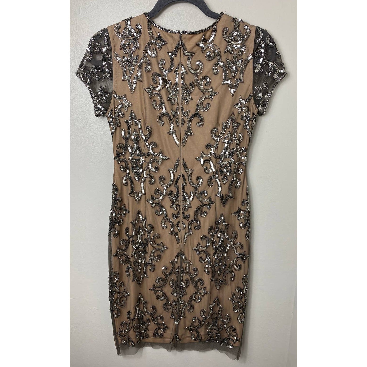 ADRIANNA PAPELL DRESS 2 SEQUIN BEADED WEDDING GUEST COCKTAIL PARTY SHORT DAMASK