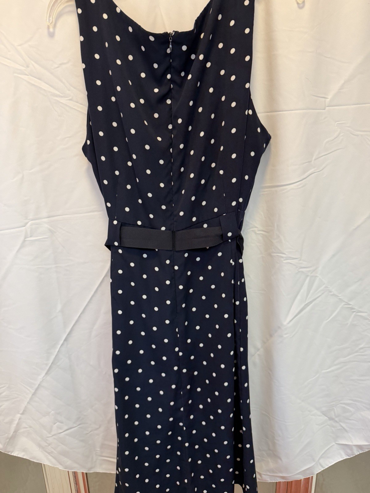 Studio 1 Plus Size 18 Blue/White Polka Dot Sleeveless Belted Dress