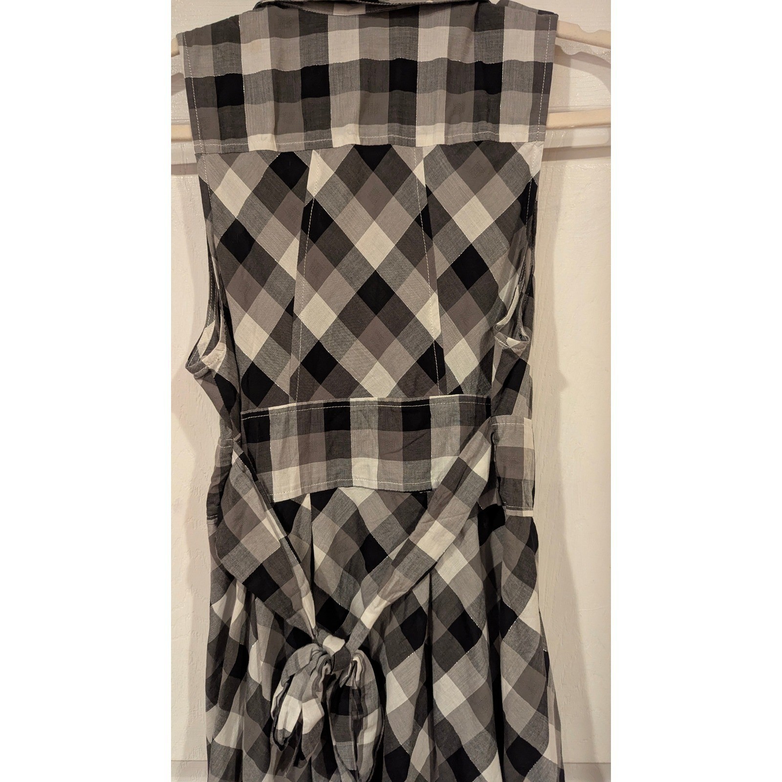 NWT Guess Gingham Plaid Button Front Dress L Black White Picnic Summer Beach