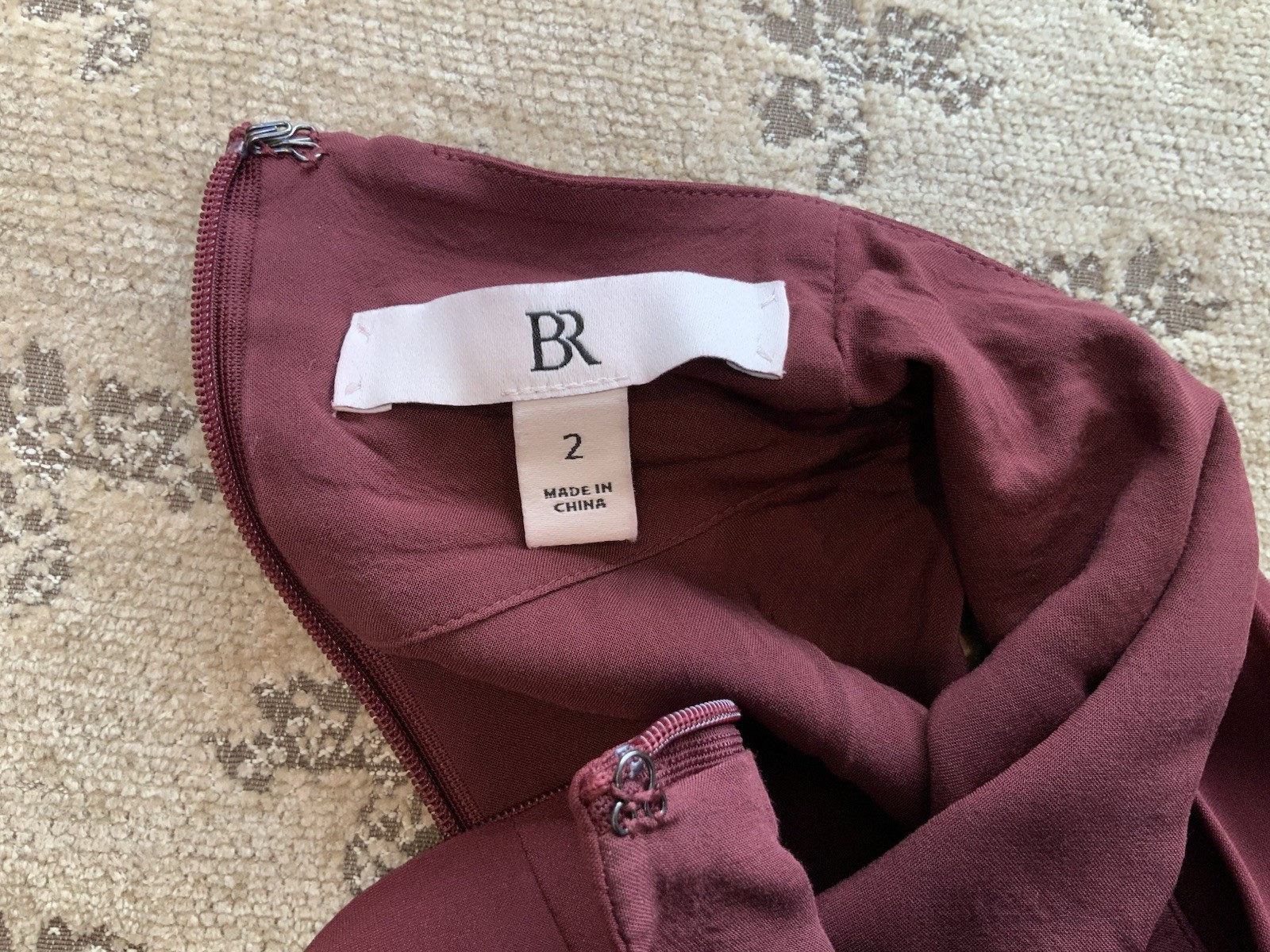 BR Womens Sleeveless Burgundy Long Ruched High Neck Solid Maxi Dress Zip Size 2