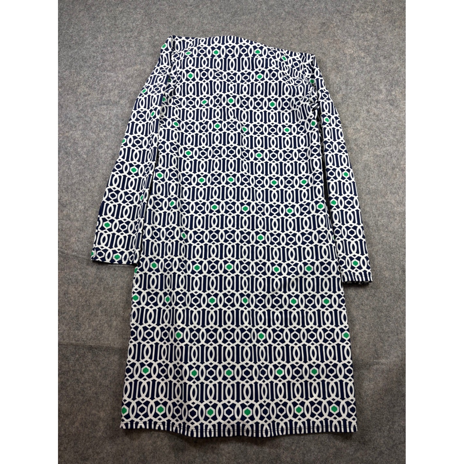Jude Connally Navy Green Geometric Link Print Button Front Shirt Dress Womens M