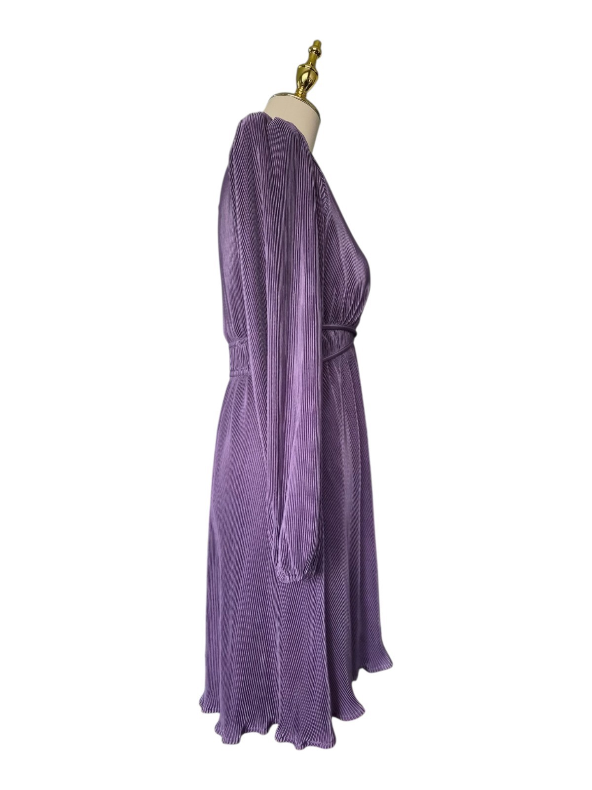 Floret Studios Purple Pleated Mini Dress Long Sleeve Empire Waist Flowy M Nwt
