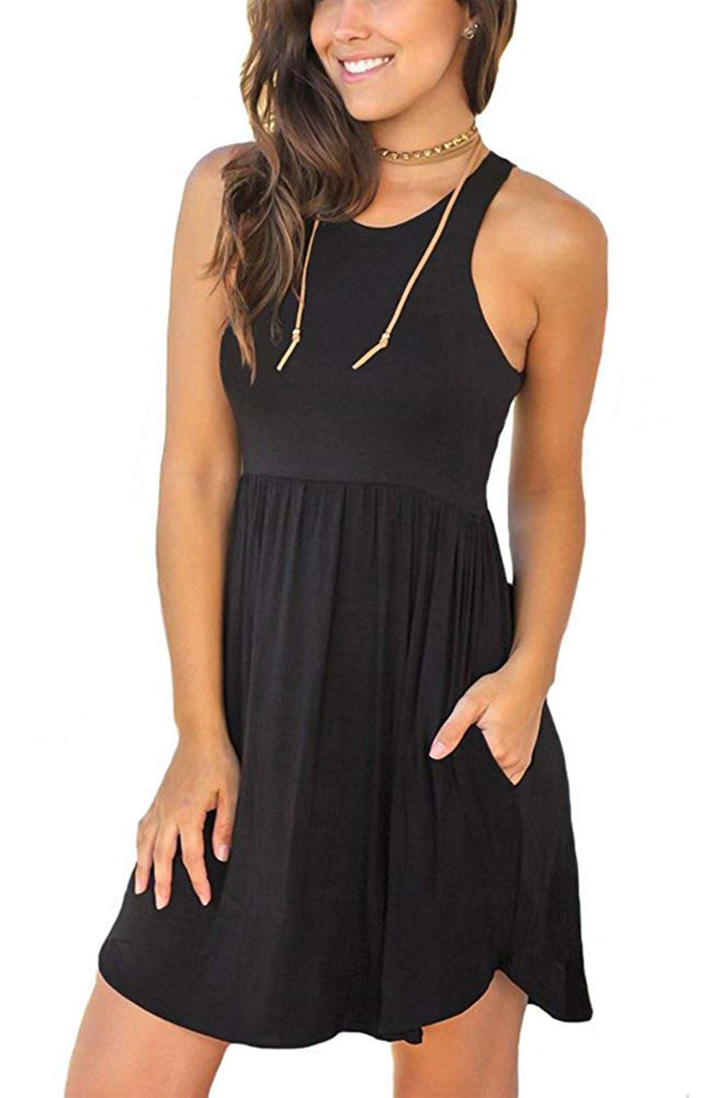 Women’s Summer Dresses Work Dressy Casual Tank Dress with Pockets Black 2XL
