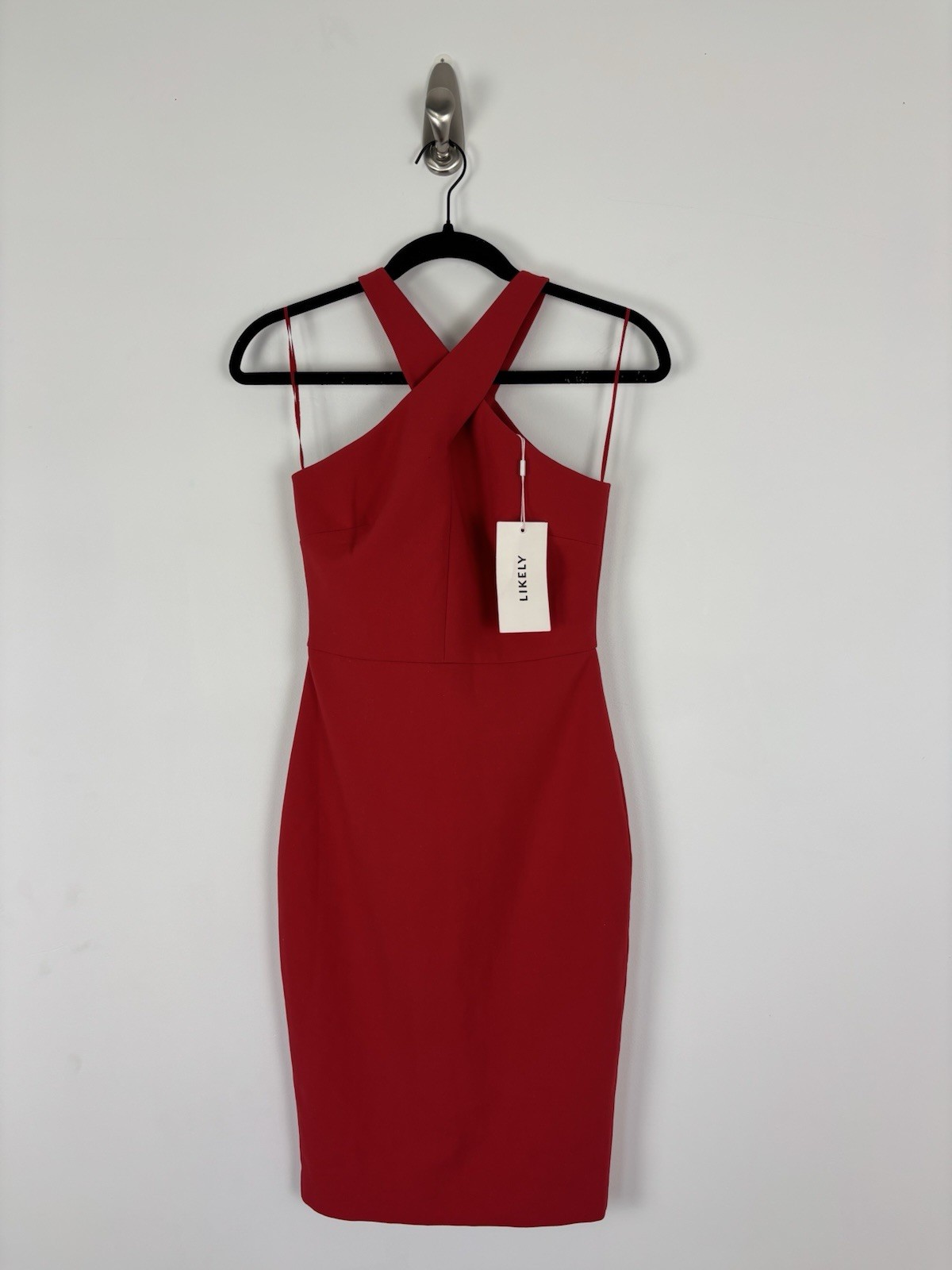 Nwt Likely Carolyn Dress Size 0 Scarlet Red Halter Fitted Sheath Cocktail