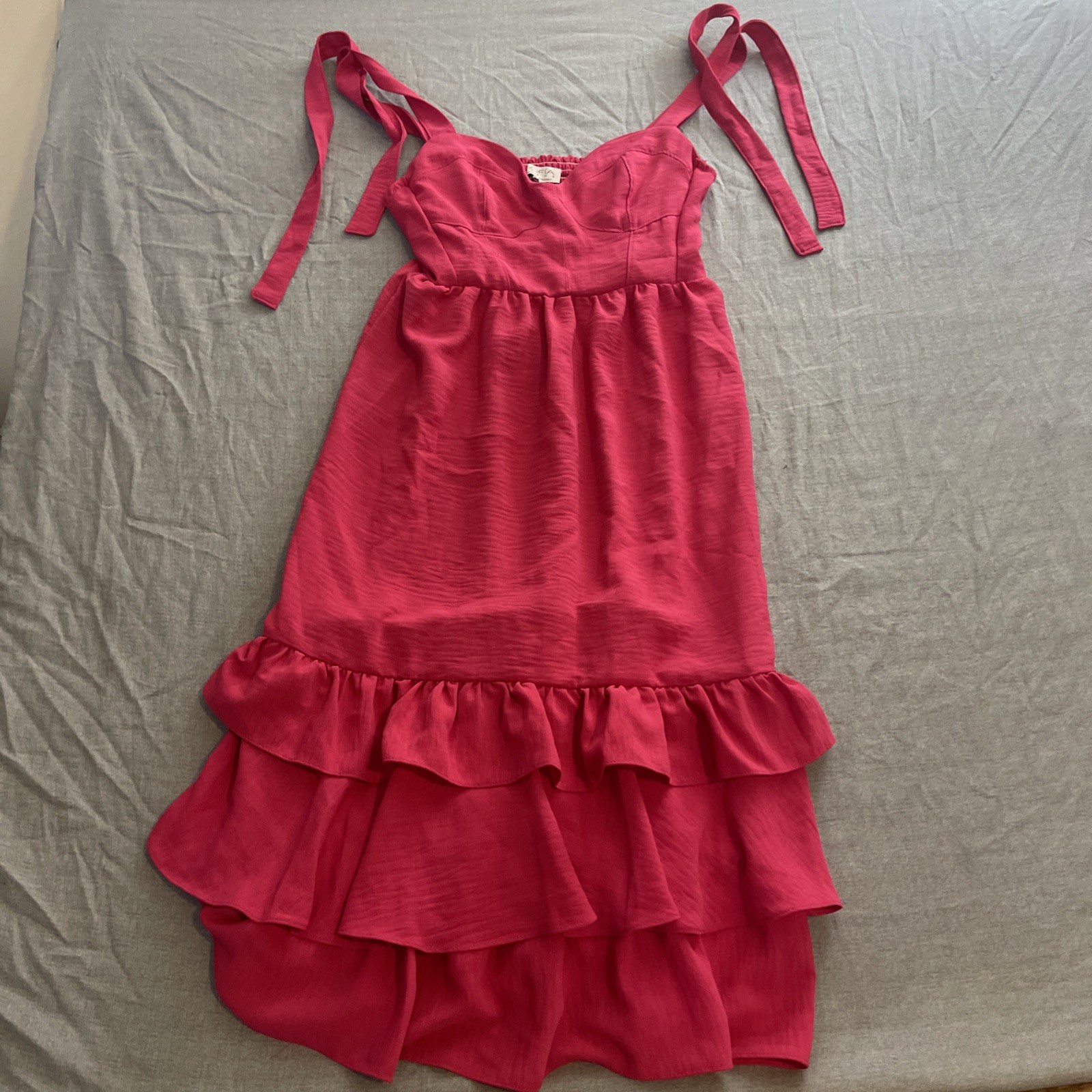 Sofia by Sofia Vergara Pink Ruffle Dress Womens Size Small Tied Shoulders Barbie