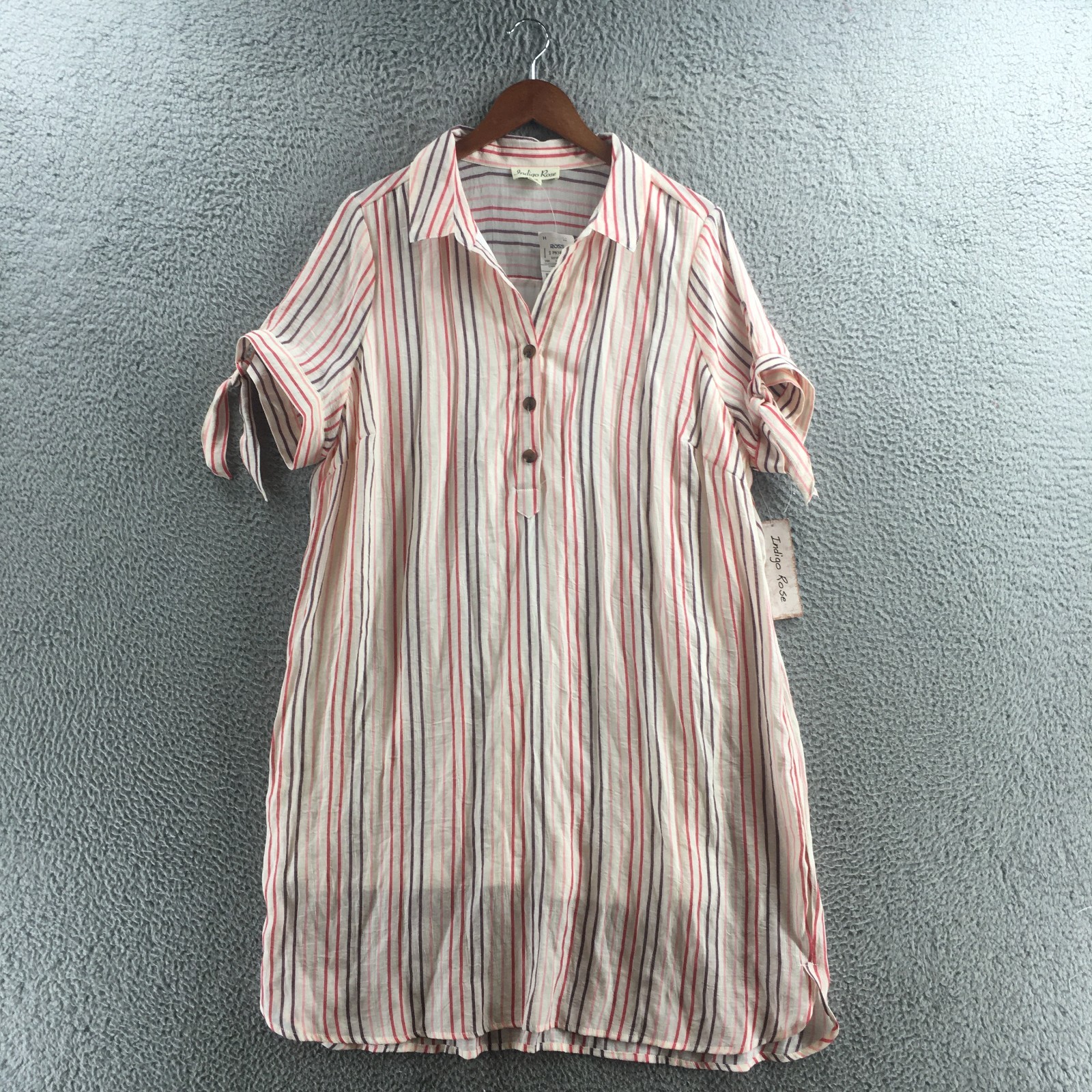 Indigo Rose Shirt Dress Womens 2X Multicolor Striped Short Sleeve Collared NEW