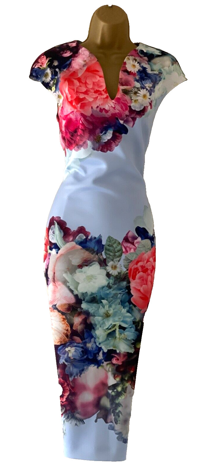 Ted Baker Light-Blue Brynee Focus-Bouquet Dress TB 4 (UK 14) US 10 (EUR 42)
